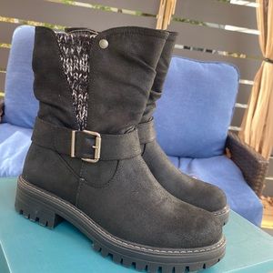 Cliffs white mountain black sweater buckle moto boots